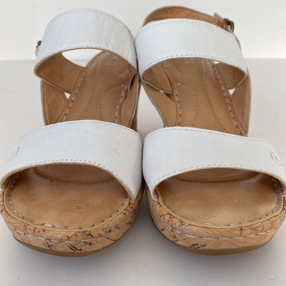 Born White Leather Cork Wedge Sandals - Picture 8 of 16